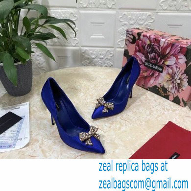 Dolce  &  Gabbana Heel 10.5cm Satin Pumps Blue with Crystal Bow 2021